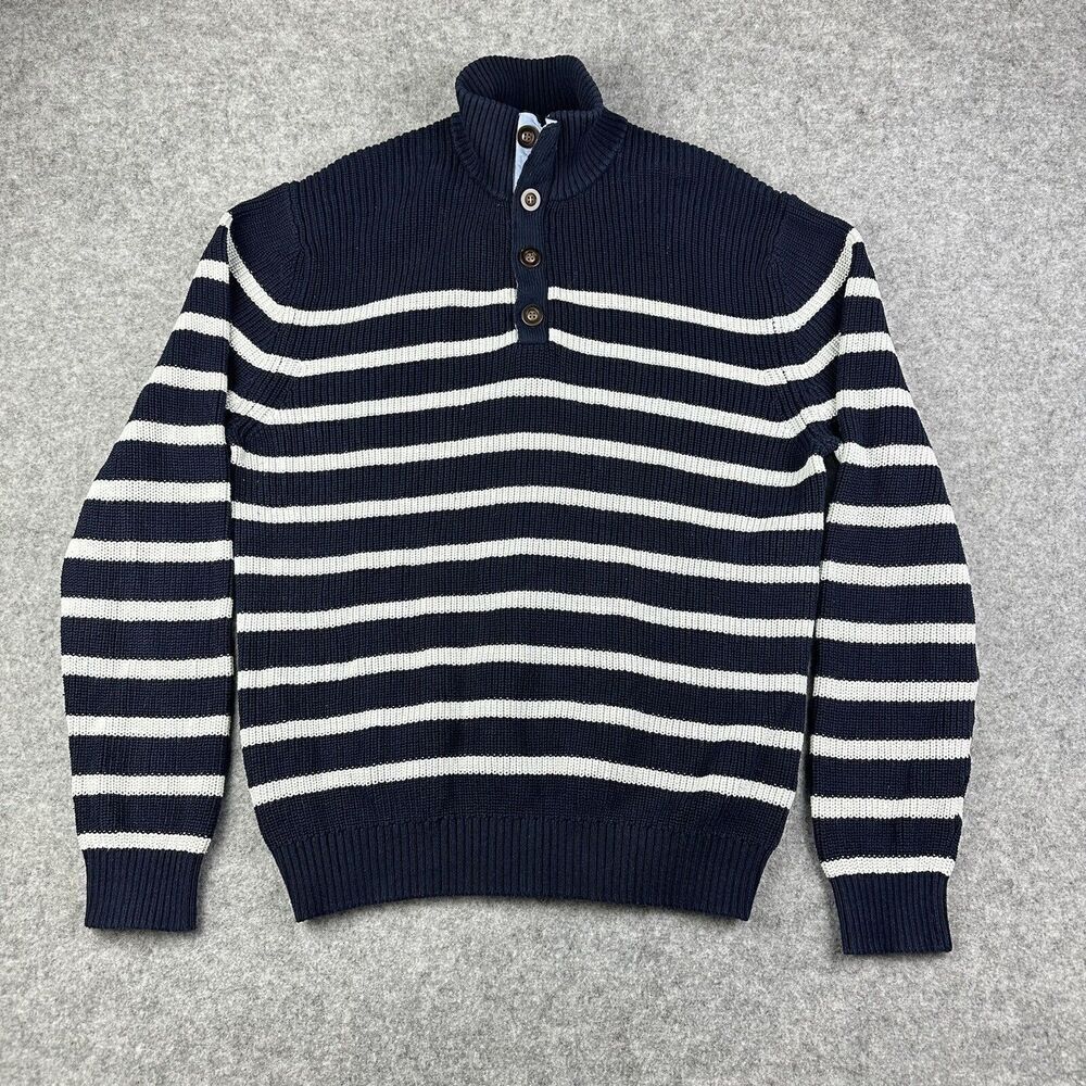 Collars and Co Pullover Sweater Mens XXL Blue White Striped Knit Button Preppy